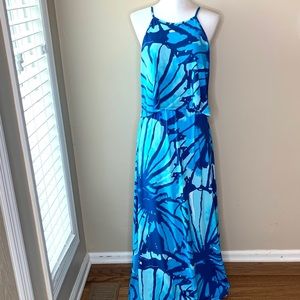 Lilly Pulitzer navy, blue and turquoise maxi dress